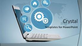  Presentation with global laptop - Theme enhanced with global real estate - technology and advertisement concept background and a light blue colored foreground