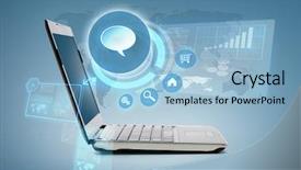  Presentation with global laptop - Cool new slide deck with global real estate - technology and advertisement concept backdrop and a light blue colored foreground