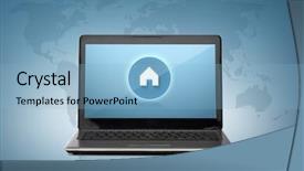  Presentation with global laptop - Presentation design with global real estate - technology and advertisement concept background and a  colored foreground