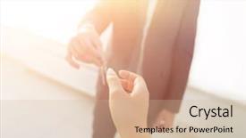  Presentation with estate - PPT theme featuring estate agent giving house keys background and a soft green colored foreground