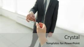  Presentation with estate - Presentation design with estate agent giving house keys background and a light gray colored foreground