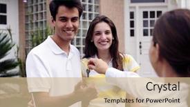  Presentation with real estate - PPT theme enhanced with estate agent handing over house background and a soft green colored foreground