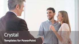  Presentation with new home - Slides featuring estate agent handing over keys background and a dark gray colored foreground