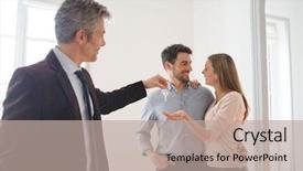  Presentation with free aging at home - Theme with estate agent handing over keys background and a mint green colored foreground