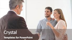  Presentation with new home - Beautiful PPT theme featuring estate agent handing over keys backdrop and a dark gray colored foreground