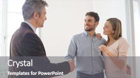  Presentation with new home - Colorful PPT layouts enhanced with estate agent handing over keys backdrop and a gray colored foreground
