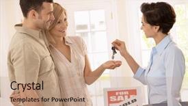  Presentation with estate - Presentation theme with estate agent handing over keys background and a coral colored foreground
