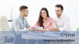  Presentation with third estate - PPT theme having estate agent in bright office background and a light blue colored foreground