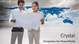  Presentation with potential - PPT layouts enhanced with estate agent looking at blueprint background and a light gray colored foreground