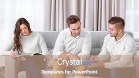  Presentation with estate - Audience pleasing PPT layouts consisting of estate agent presenting new project to happy couple on light background backdrop and a coral colored foreground