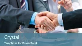  Presentation with shaking hands - Amazing slide deck having estate agent shaking hands backdrop and a ocean colored foreground