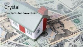  Presentation with estate planning - Presentation theme enhanced with estate planning - toy house for dollar banknotes background and a light gray colored foreground