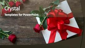  Presentation with roses - Presentation having ester - red roses and gift box background and a tawny brown colored foreground