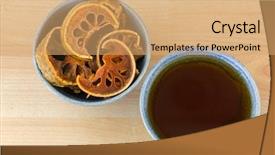  Presentation with hot tea - Presentation featuring ester - sun dried bael fruit background and a coral colored foreground