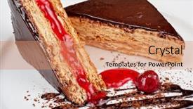  Presentation with chocolate dessert - PPT theme consisting of esterhazy chocolate dessert pie with cherry jam decorated background and a coral colored foreground