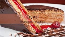  Presentation with chocolate dessert - Beautiful presentation theme featuring esterhazy chocolate dessert pie with cherry jam decorated backdrop and a coral colored foreground