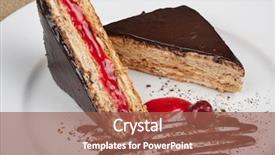  Presentation with chocolate dessert - PPT layouts with esterhazy chocolate dessert pie with cherry jam decorated background and a red colored foreground
