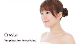  Presentation with beautiful young woman getting face - Amazing PPT theme having esthetic - beautiful young woman portrait backdrop and a  colored foreground