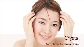  Presentation with asian - Slides enhanced with esthetic - beautiful young woman portrait background and a  colored foreground