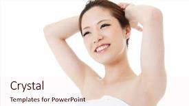  Presentation with beautiful young woman getting face - PPT theme with esthetic - beautiful young woman portrait background and a  colored foreground