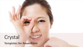  Presentation with asian - Slide set enhanced with esthetic - beautiful young woman portrait background and a  colored foreground