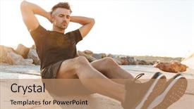  Presentation with abs stimulator - PPT theme having esthetic - portrait of a concentrated sportsman background and a coral colored foreground