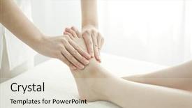  Presentation with reflexology foot massage spa foot - Beautiful slide deck featuring esthetician who massages a foot backdrop and a sky blue colored foreground