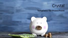  Presentation with piggy bank - Slide set enhanced with estimate cost - cute piggy bank with calculator background and a teal colored foreground
