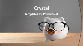  Presentation with piggy bank is evil - Slide deck consisting of estimate cost - cute piggy bank with glasses background and a  colored foreground