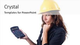  Presentation with cost - Beautiful presentation featuring estimate cost - female builder with calculator backdrop and a  colored foreground