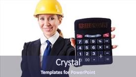  Presentation with calculator - PPT theme featuring estimate cost - female construction worker with calculator background and a  colored foreground