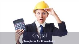  Presentation with construction worker harassment workplace - Slide set featuring estimate cost - female construction worker with calculator background and a  colored foreground