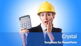  Presentation with safety construction worker in construction - Slide set with estimate cost - female construction worker with calculator background and a cobalt blue colored foreground