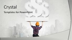  Presentation with dollar - Slides enhanced with estimate cost - image of young woman holding background and a  colored foreground