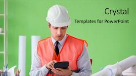  Presentation with project managment - Beautiful slide set featuring estimate cost - man architect working backdrop and a seafoam green colored foreground
