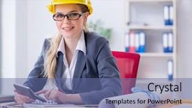  Presentation with project - Colorful slide set enhanced with estimate cost - woman architect working backdrop and a  colored foreground