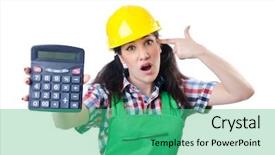  Presentation with cost - PPT theme consisting of estimate cost - woman builder with calculator background and a  colored foreground