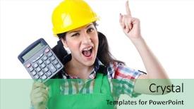  Presentation with cost - Colorful theme enhanced with estimate cost - woman builder with calculator backdrop and a  colored foreground
