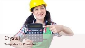  Presentation with cost - Slide deck consisting of estimate cost - woman builder with calculator background and a lemonade colored foreground