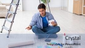  Presentation with budget - PPT layouts consisting of estimate cost - young man overspending his budget background and a  colored foreground