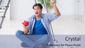  Presentation with budget actual - Presentation theme with estimate cost - young man overspending his budget background and a teal colored foreground