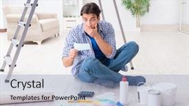  Presentation with budget 2020 - Slides having estimate cost - young man overspending his budget background and a  colored foreground