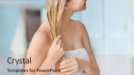  Presentation with hair - Amazing theme having estimula - young woman applying mask onto backdrop and a coral colored foreground