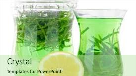  Presentation with lemon - Presentation design enhanced with estragon drink with lemon isolated on white background and a mint green colored foreground