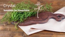  Presentation with cutting board - Audience pleasing presentation consisting of estragon-on-a-cutting-board backdrop and a tawny brown colored foreground