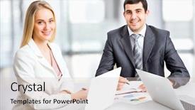  Presentation with multicultural people together - Theme with estrategia empresarial - business people working together background and a  colored foreground