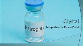  Presentation with female hormone - Presentation with estrogen-hormone-injection-vial background and a  colored foreground