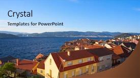  Presentation with unmanned aerial - PPT theme having estuaries - combarro galician village aerial background and a light blue colored foreground