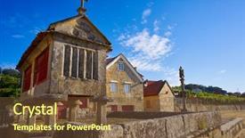  Presentation with model village - Colorful presentation theme enhanced with estuaries - horreo in combarro galician village backdrop and a  colored foreground