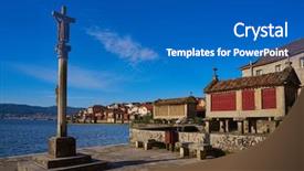  Presentation with village - Slide deck enhanced with estuaries - horreo in combarro galician village background and a teal colored foreground